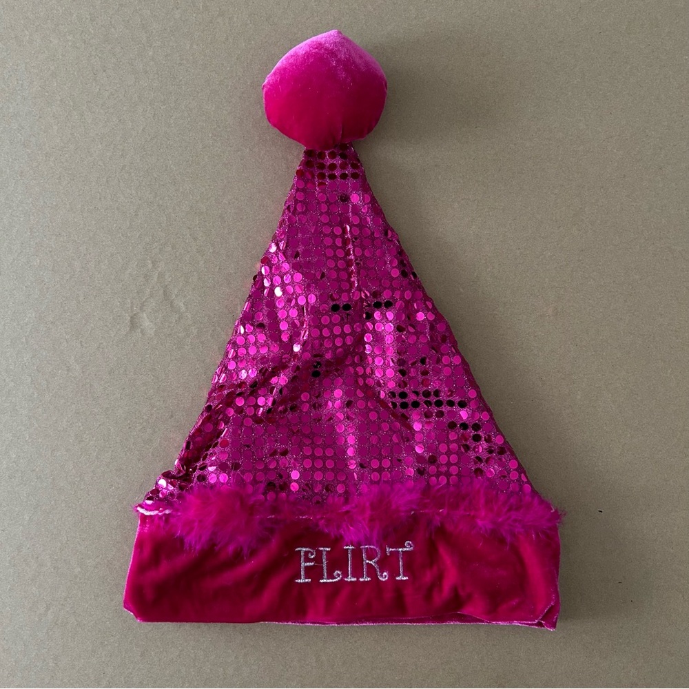 Iconic Hot Pink Adult Santa Hat Mcbling Sequins Marabou Pink Feathers Christmas